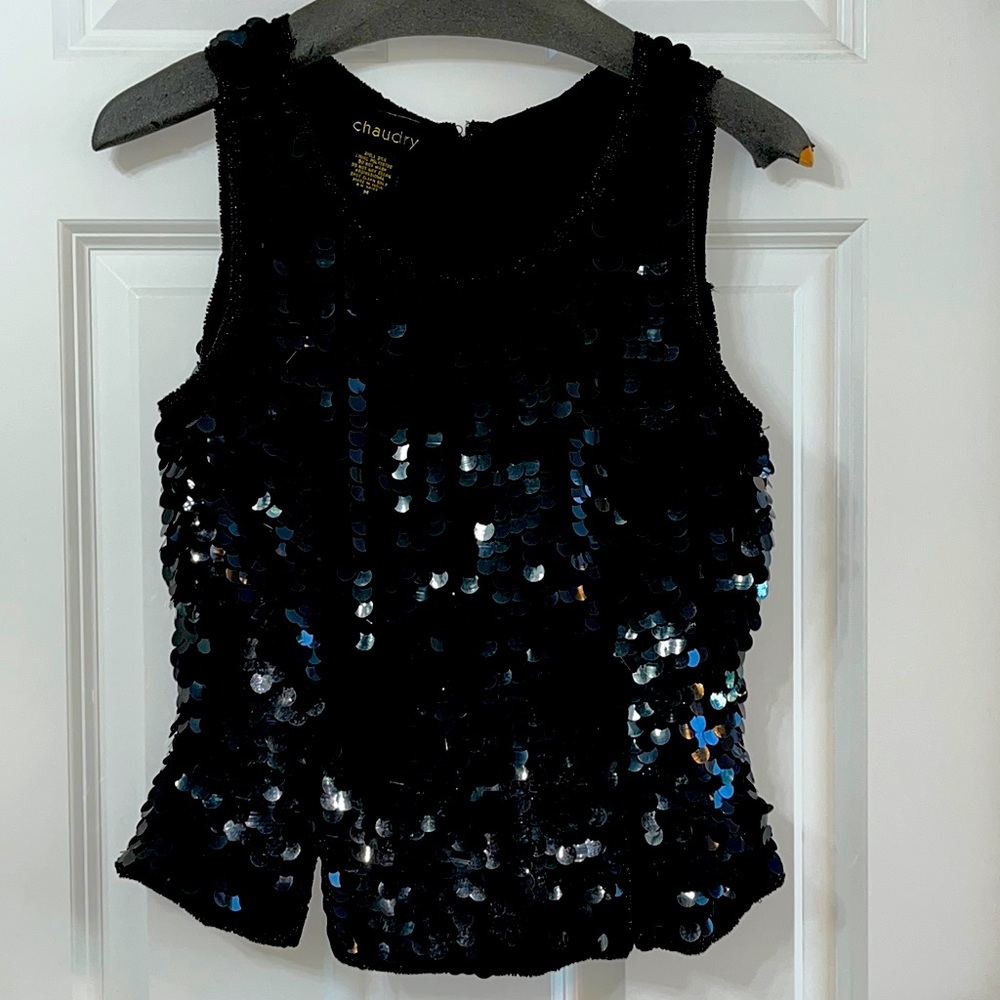 Black  sequined and beaded top in a size medium by CHAUDRY